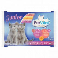 Prevital 4x100 g junior alutas. eledel bárány+pulkyka/lazac+tőkeh Konzerv, nedves táp kutya-macska PreVital