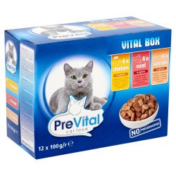 Prevital 12x100 g alutasakos eledel (csirke-borjú-lazac) szósz Konzerv, nedves táp kutya-macska PreVital