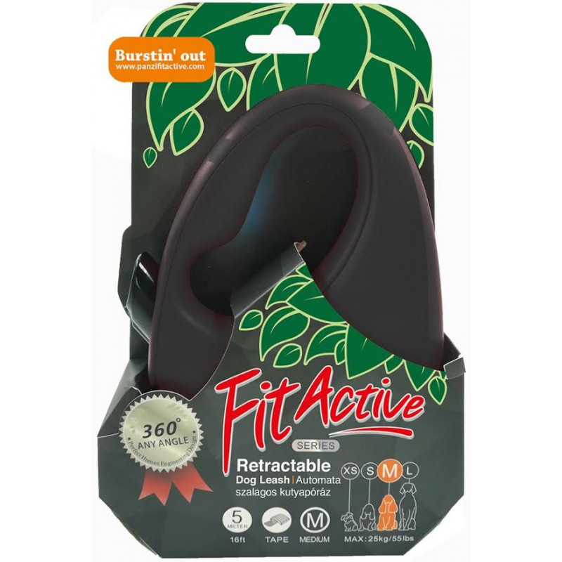 Panzi Fit Active automata póráz 5 m szalagos M black