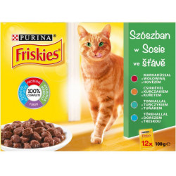 Friskies 12 pack szósz multip zöld marhah/csirke/tonhal/tőke. Konzerv, nedves táp kutya-macska Friskies