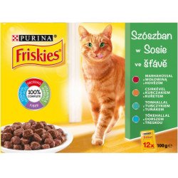 Friskies 12 pack szósz multip zöld marhah/csirke/tonhal/tőke. Konzerv, nedves táp kutya-macska Friskies
