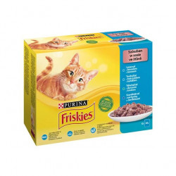 Friskies 12 pack szósz multip kék lazac/tonhal/tőkehal/szard Konzerv, nedves táp kutya-macska Friskies