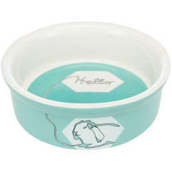 TRIXIE 60736 kerámia tál nyúl 240 ml/ 11 cm szürke alapon szinezett, Hello felíratos figurás Etető, itató Rágcsáló TRIXIE