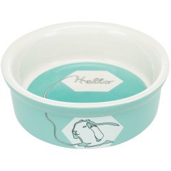 TRIXIE 60736 kerámia tál nyúl 240 ml/ 11 cm szürke alapon szinezett, Hello felíratos figurás Etető, itató Rágcsáló TRIXIE