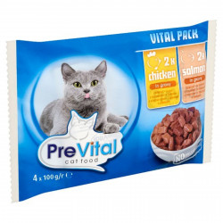 Prevital 4x100 g alutasakos eledel szószós (csirle-lazac) Konzerv, nedves táp kutya-macska PreVital