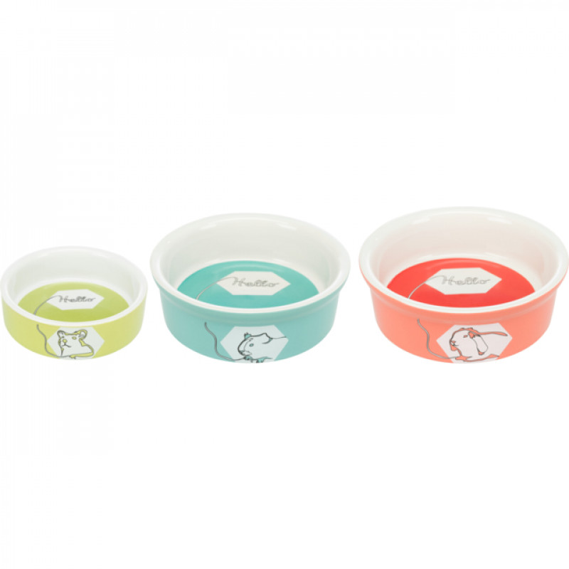 TRIXIE 60734 kerámia tál hörcsög 90 ml/8 cm szürke alapon szinezett, Hello felíratos figurás
