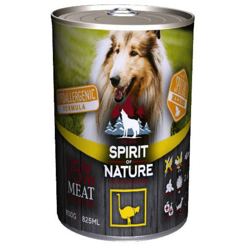 Spirit of Nature Hypoallergenic konzerv DOG 800 g Ostrich / Strucchússal