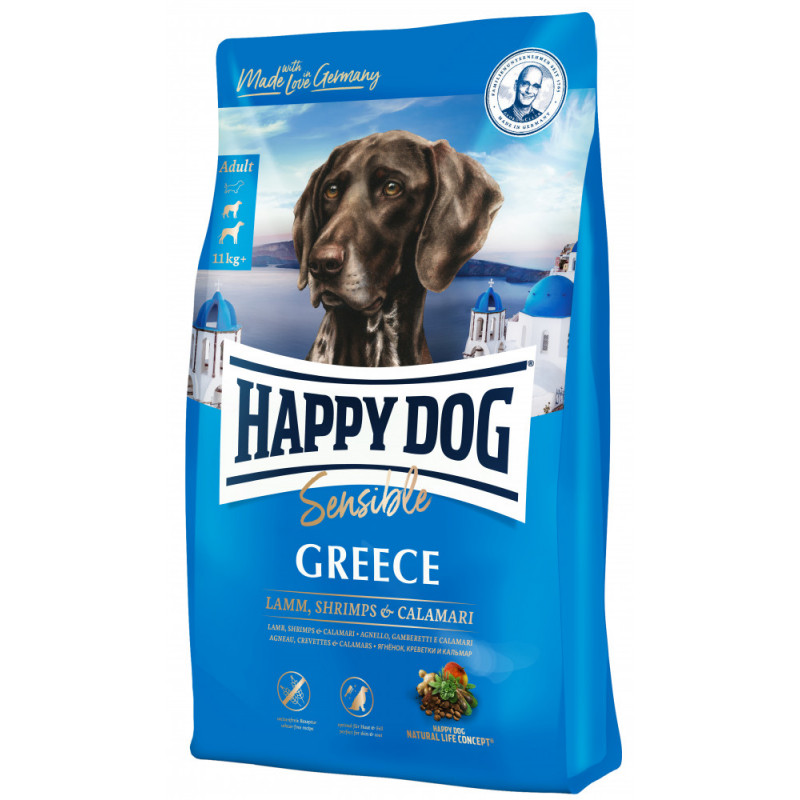 Happy Dog Sup. Sens GREECE 11 kg bárány, garnéla, tintahal, mediterrán rizs és zöldségmix 137689