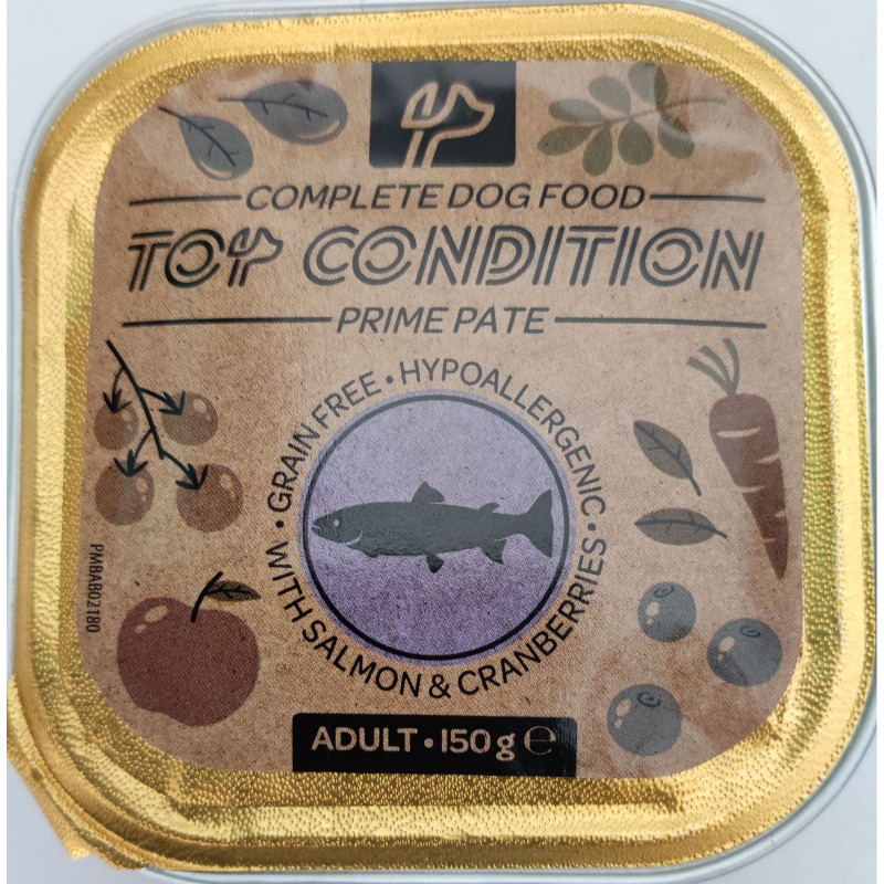 Top Condition alutálkás eledel kutyáknak 150 g lazac áfonyával (405)
