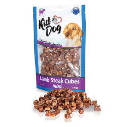 KidDog A04725 jutalomfalat kutyáknak - Mini Lamb Steak Cubes - mini bárány 95%, bivalybőr kockák 80g Kutya kutya-macska KidDog