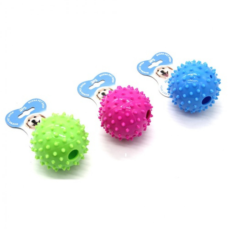 BPS 7458 Kutyajáték levegő mozgására hangot adó snack labda gumiból tüskés 8,5 cm