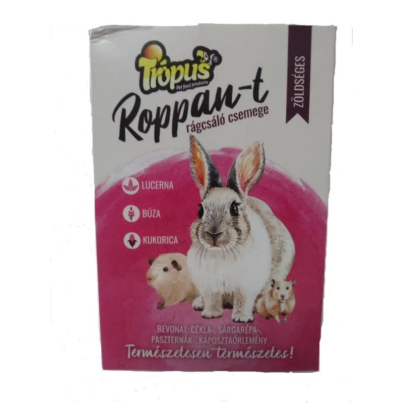 TRÓPUS Roppan-t rágcsáló jutalom 100 g cékla-sárgarépa-paszternák-káposztaörlemény bevonattal 661048