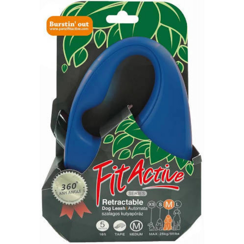 Panzi Fit Active automata póráz 5 m szalagos M blue