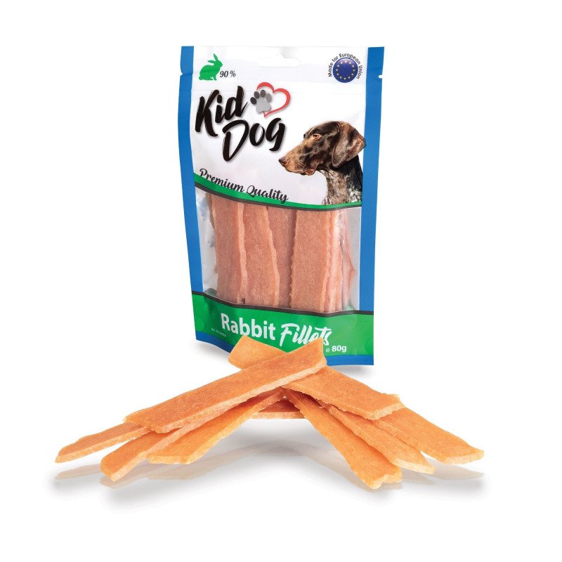 KidDog A04808 jutalomfalat kutyáknak - Rabbit Fillets - 90% nyúlhús 80g