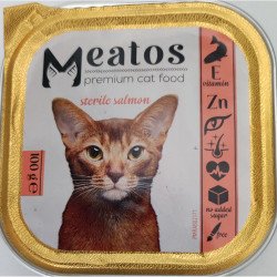 Meatos alutálkás eledel macskák részére 100 g STERILE lazac vitaminnal Konzerv, nedves táp kutya-macska Meatos