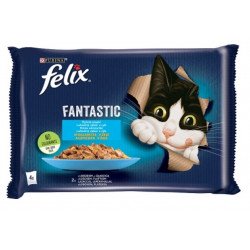 Felix 4x85g halas válogatás lazac&lepényhall aszpikban 457 Konzerv, nedves táp kutya-macska Felix