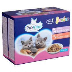 Prevital 12x100 g junior multipack alutasakos eledel szószós bárány-pulykával, lazac-pisztránggal Konzerv, nedves táp kutya-macska PreVital