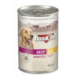 BonaCibo Dog 400 g konzerv felnőtt kutyák részére Beef Konzerv, nedves táp kutya-macska BonaCibo
