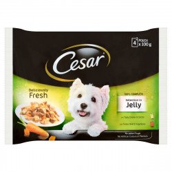Cesar 4x100 g tasakos eledel aszpikos csirke+répa, marha+zöldség Konzerv, nedves táp kutya-macska Cesar