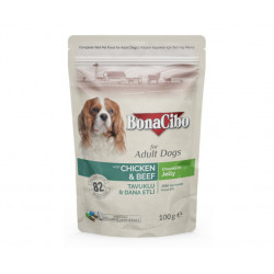 BonaCibo Dog alutasakos eledel 100 g ADULT csirke&marha zselében Konzerv, nedves táp kutya-macska BonaCibo