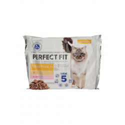 PERFECT FIT alutasakos 4x85 g SENSITIVE csirkés 2 db, lazacos 2 db Konzerv, nedves táp kutya-macska PerfectFit