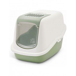 SAVIC 0227-0WLF alombox fedeles wc Nestor aktívszén filterrel fehér-növény zöld 56x39x38,5 cm Alomtálca, macska WC kutya-macska Savic