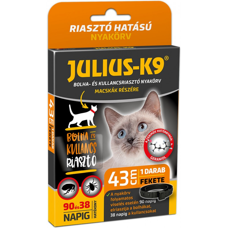 Julius K-9 Cat Collar - Bolha-, kullancs riasztó (fekete) nyakörv macskák részére (43cm) 313764