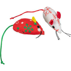 TRIXIE 92450 Xmas cica játék plüss egér 2 db-os fehér/piros 10 cm Macskajáték 0 TRIXIE
