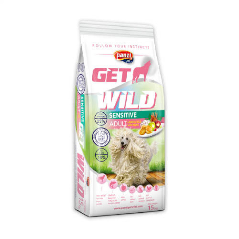 Panzi GetWild 15 kg Adult Sensitive bárány+alma 315225 búzamentes, érzékeny emésztésűnek 25/14