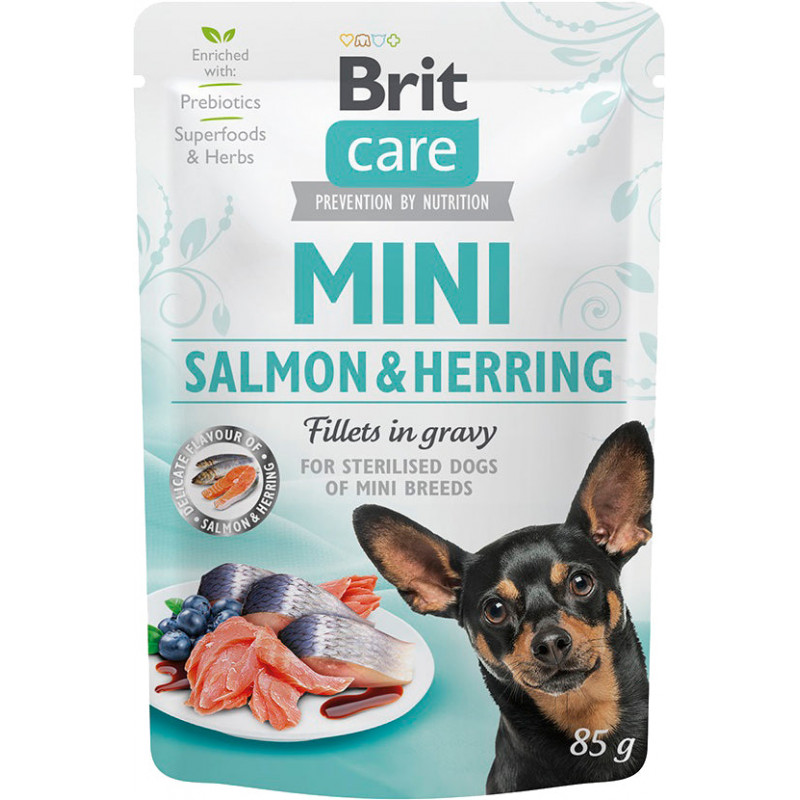 Brit Care Dog alutasakos Mini Fillets in Gravy 85 g Steril Salmon&Herring 100219