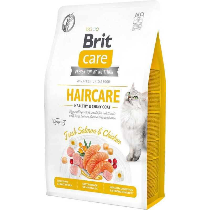 Brit Care Cat GF Haircare 2 kg szép szőrzetért omega-3 lazac&csirke 171306
