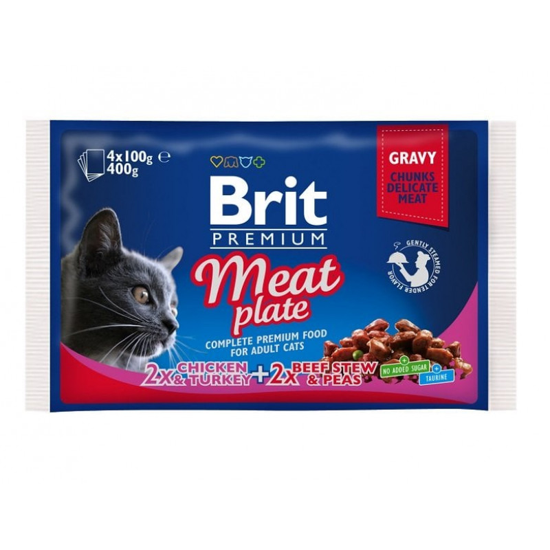 Brit Premium Cat 4x100 g alutasakos húsos csirke & pulyka & marha borsóval 100277
