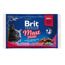 Brit Premium Cat 4x100 g alutasakos húsos csirke & pulyka & marha borsóval 100277 Konzerv, nedves táp Macskáknak Brit
